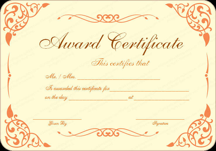 Free Download Award Certificate Template Samples Thogati