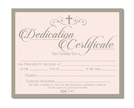 Printable Baby Dedication Certificate Digital by
