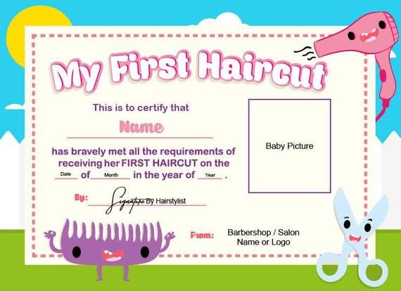 First Haircut Certificate Baby Haircut CERTIFICATE 8x11