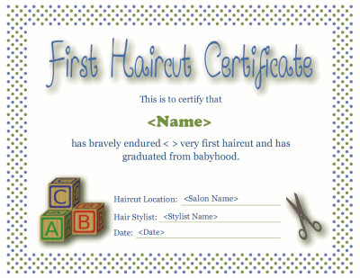 First Haircut Certificate Baby toddler
