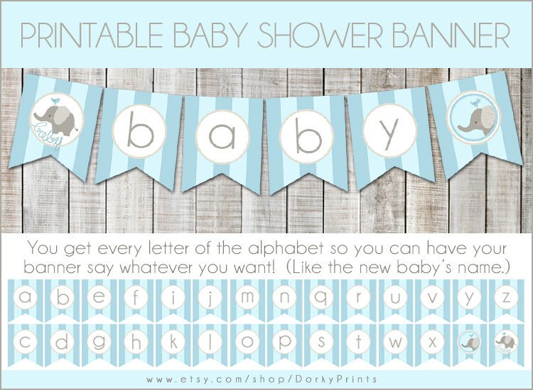 Blue Elephant Baby Shower Printable Banner PDF Printable