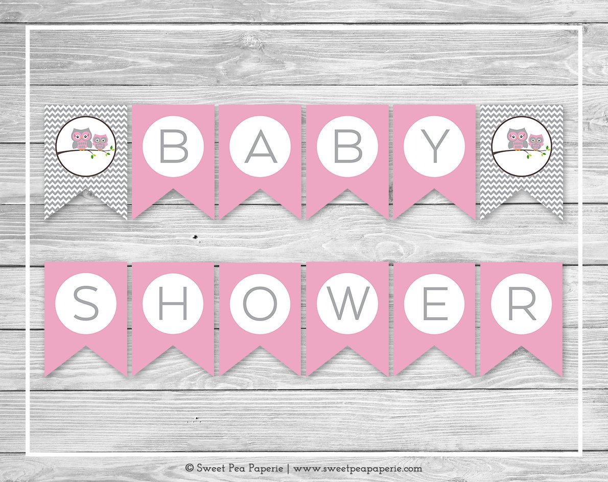 Owl Baby Shower Banner Printable Baby Shower Banner Pink