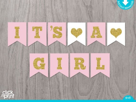 Pink and Gold Printable Baby Shower Girl Banner Printable