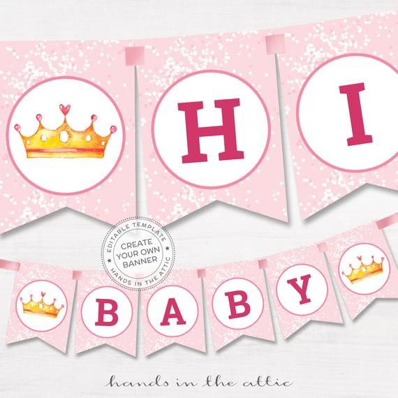 DIY banner pink baby shower template editable name garland