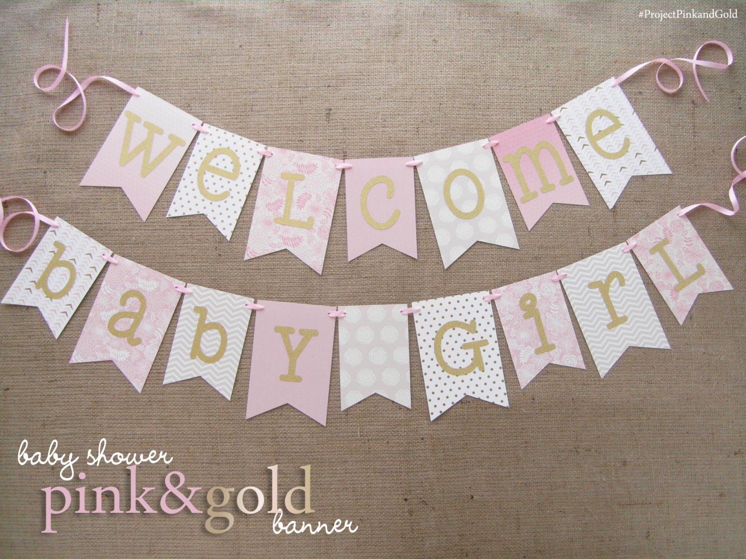 Pink and Gold Baby Shower Banner Wel e Baby Girl