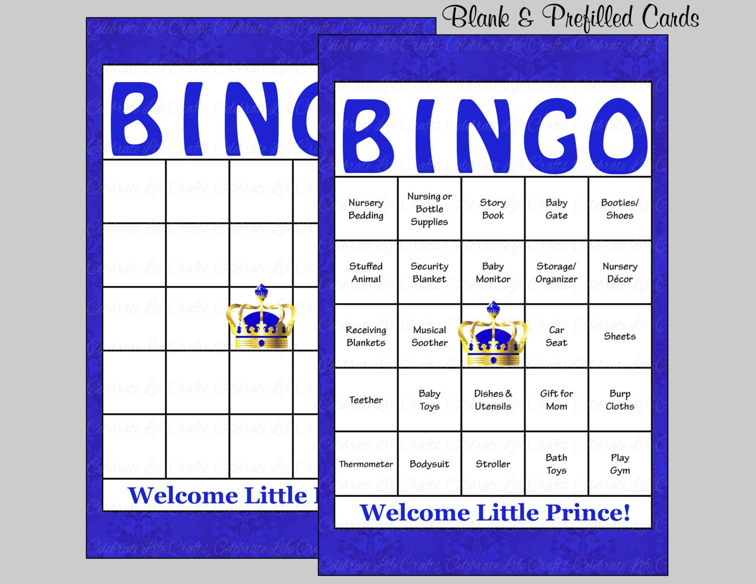100 Prince Baby Shower Bingo Cards 100 Prefilled Bingo Cards
