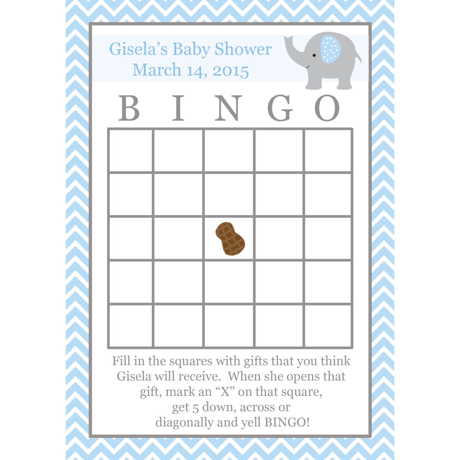24 Personalized Baby Shower Bingo Cards Elephant Blue