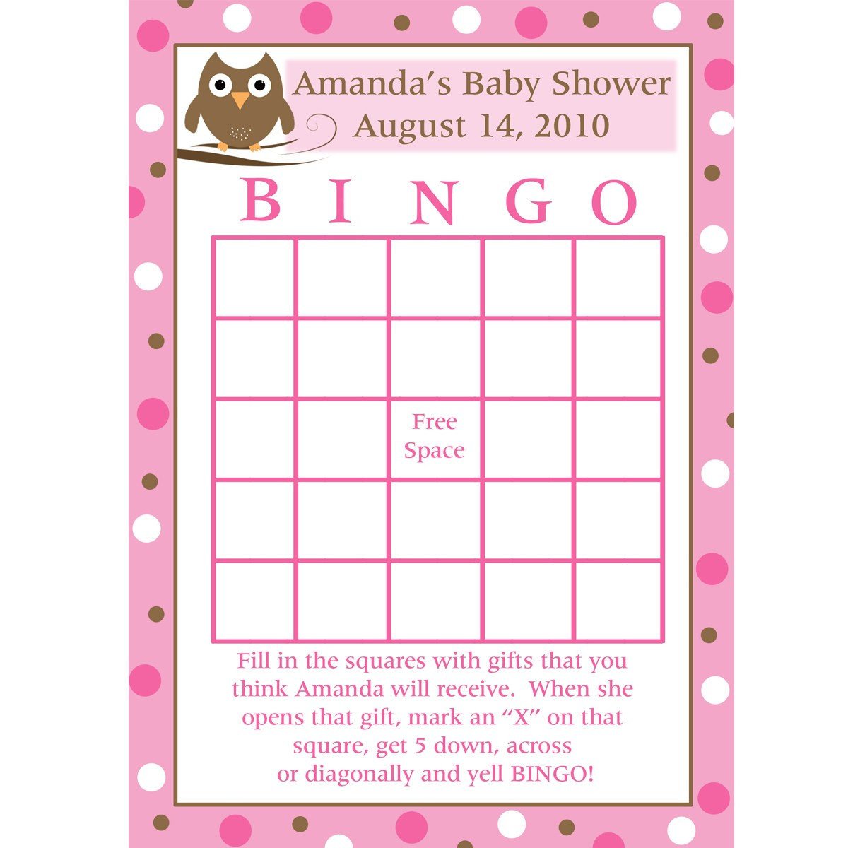 PRINTABLE Baby Shower Bingo Cards Pink Baby Owl Design