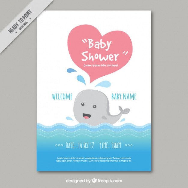 Baby shower card template with smiling whale Vector