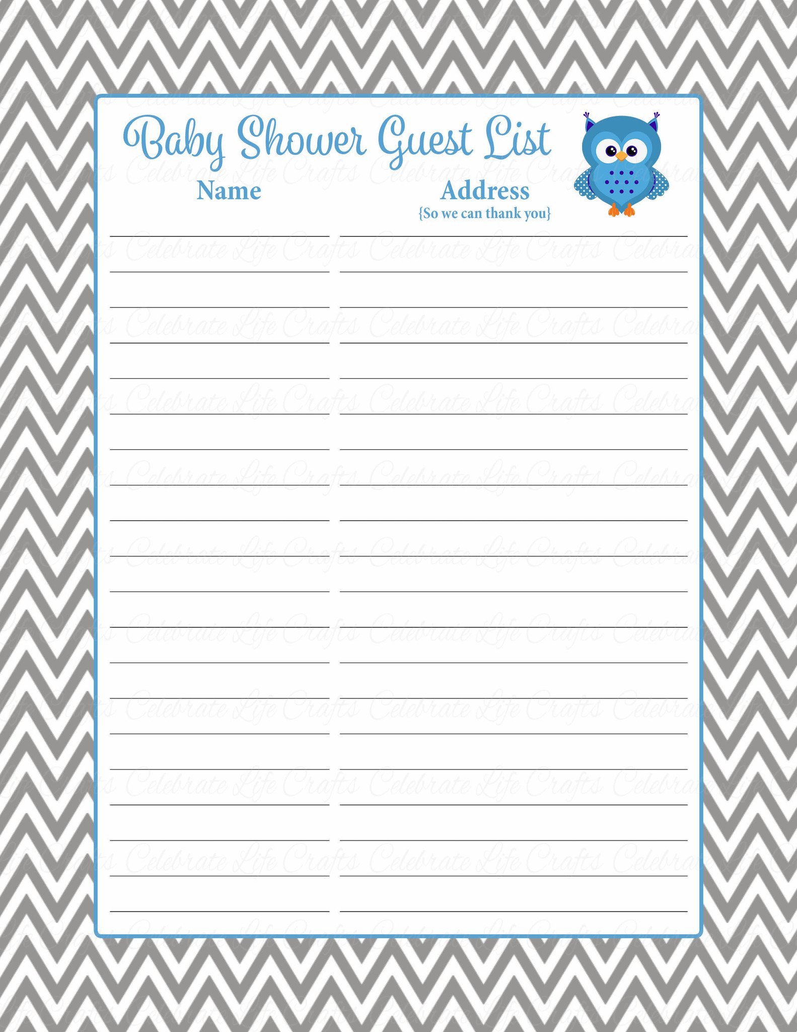 Baby Shower Guest List Set Owl Baby Shower Theme for