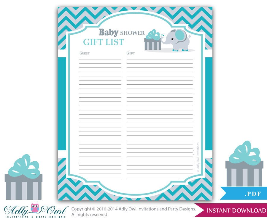 Boy Elephant Guest Gift List Guest Sign in Sheet Card for