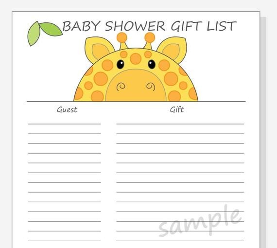 DIY Baby Shower Guest Gift List Printable Giraffe Design