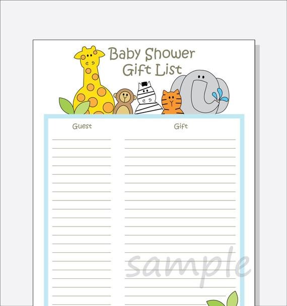 DIY Baby Shower Guest Gift List Printable Jungle Animals