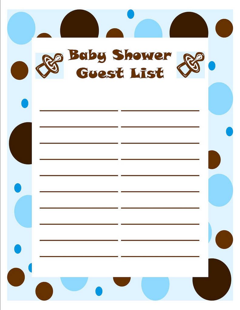 Template of Baby Shower Guessing Game and Guest List