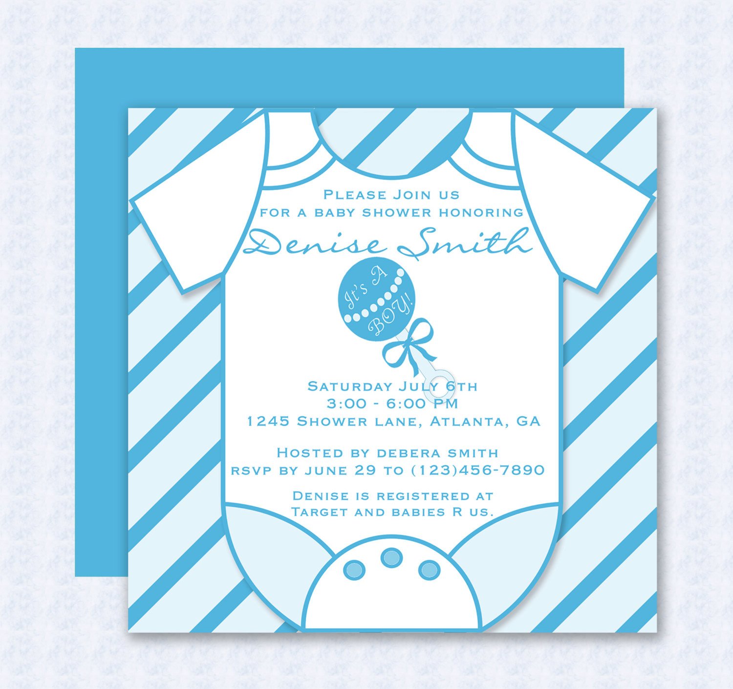 Blue esie Baby Shower Invitation Editable Template