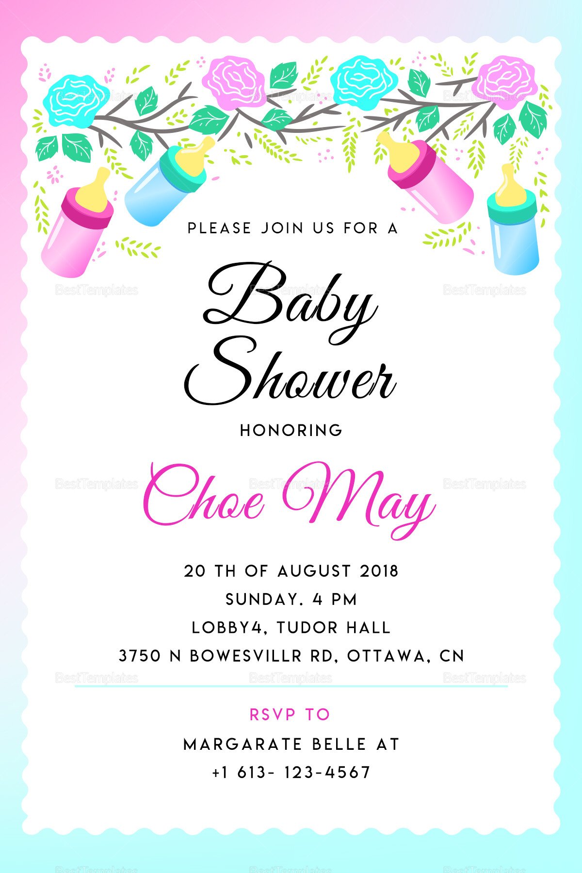 Editable Baby Shower Invitation Design Template in PSD