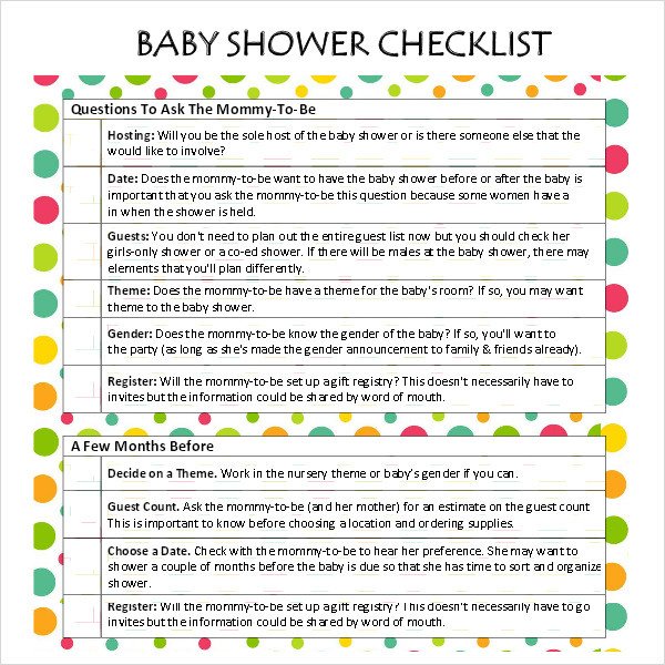 Baby Shower Checklist 6 Free Download for PDF Excel