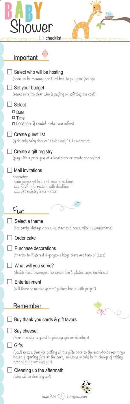 Baby Shower Checklist for Party Planning Printable