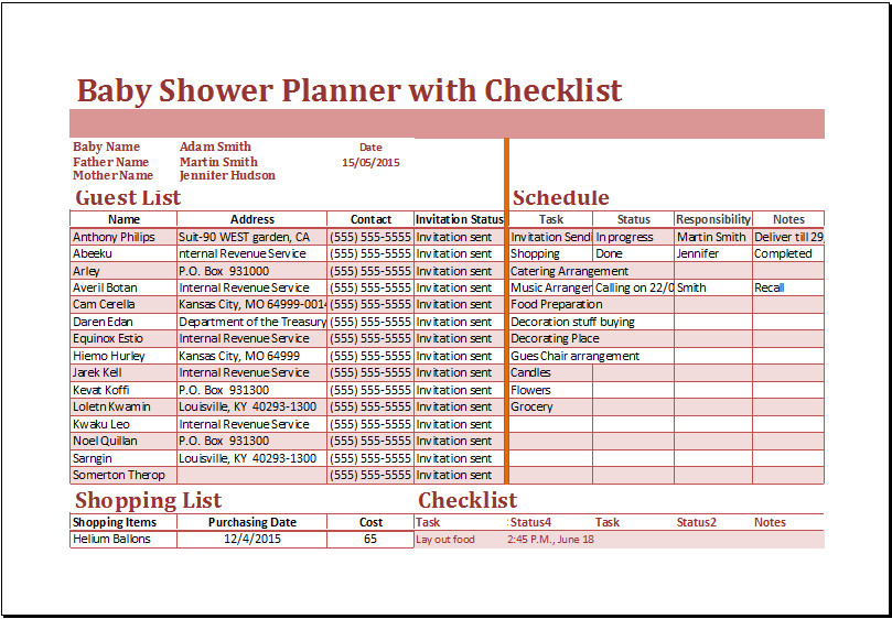 Excel Baby Shower Planner with Checklist Template