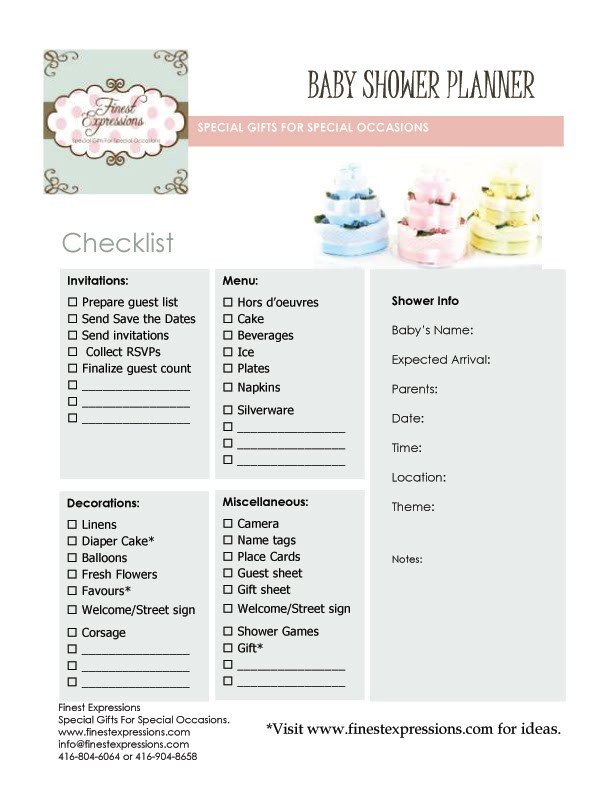 Finest Expressions Baby Shower Planner Checklist