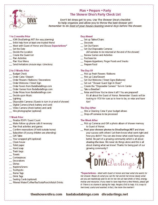 Party Planning Checklist for Baby Showers Bridal Showers