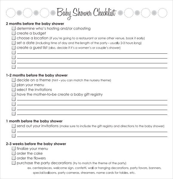 Sample Baby Shower Checklist 9 Documents in Word PDF