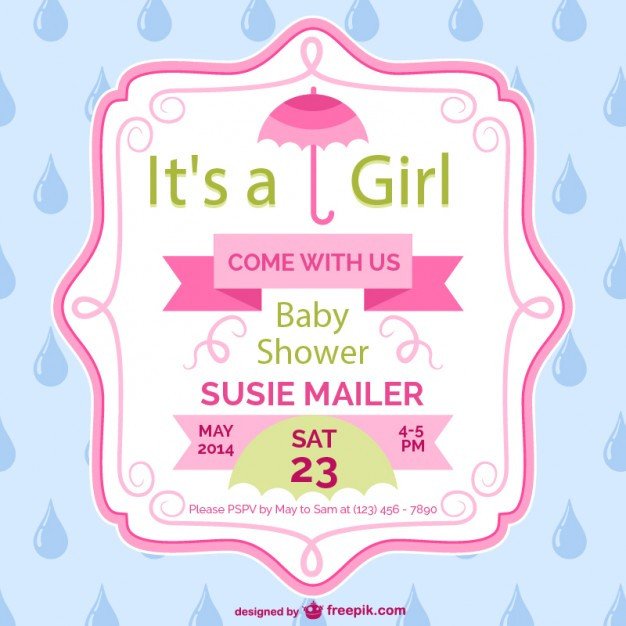 Baby shower girl card template design Vector