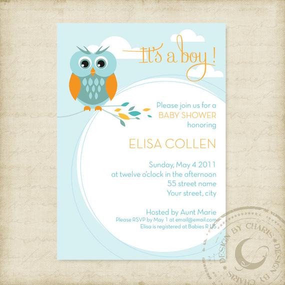 Baby Shower Invitation Template Owl Theme Boy or Girl