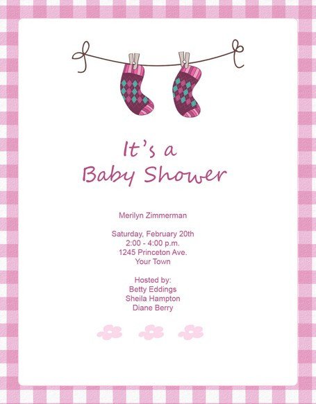 Cute Pink Socks Baby Shower Invitation Template