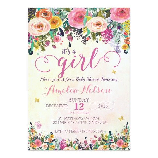 It s A Girl Floral Garden Baby Shower Invitation