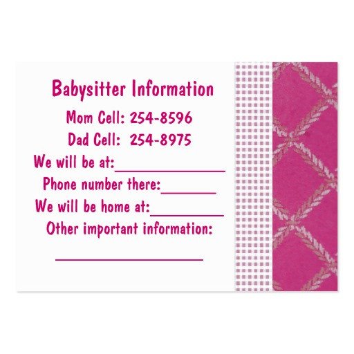 Babysitter Note Card Business Cards Pack 100