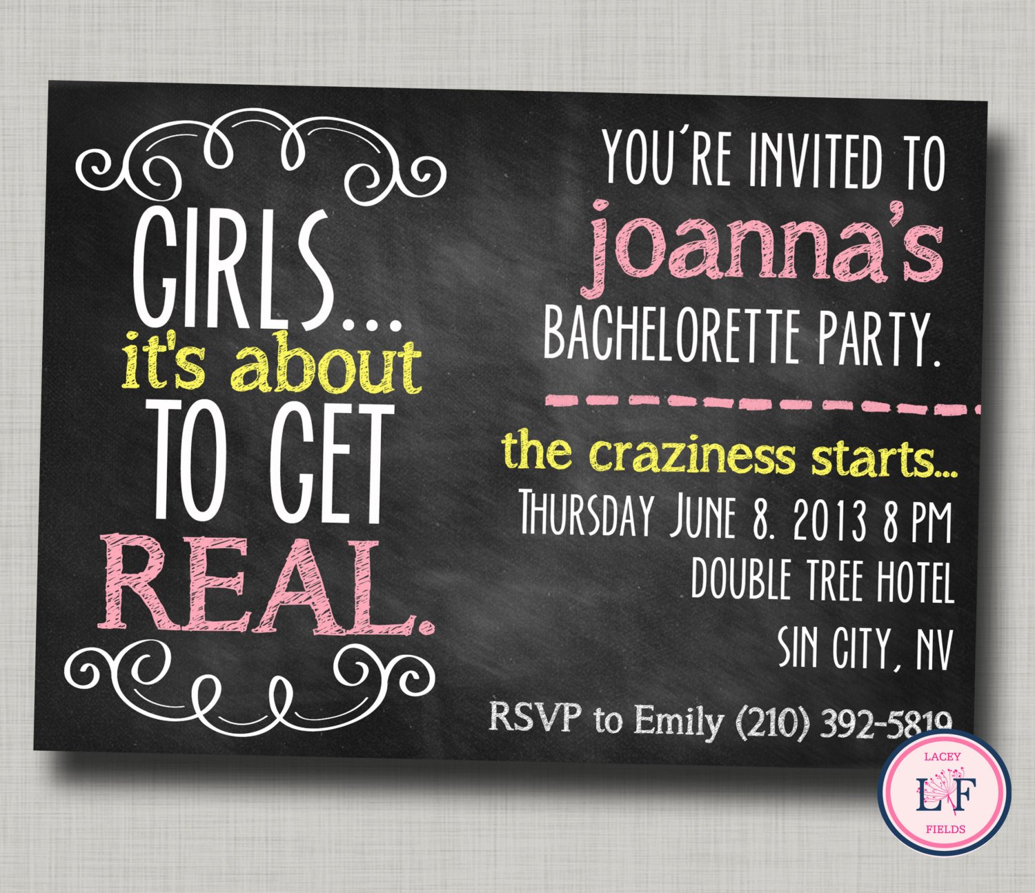 Bachelorette party invitation printable Chalkboard by