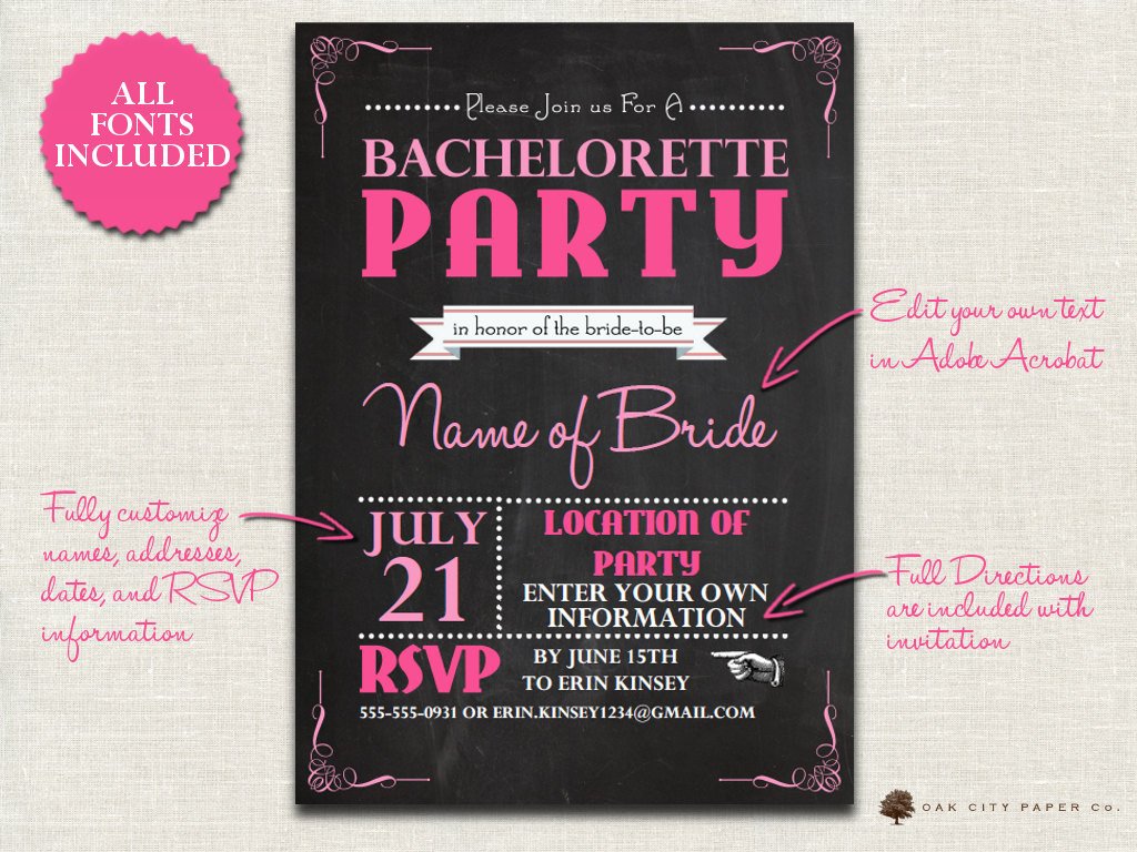 Bachelorette Invitation Chalkboard Themed Bachelorette Party