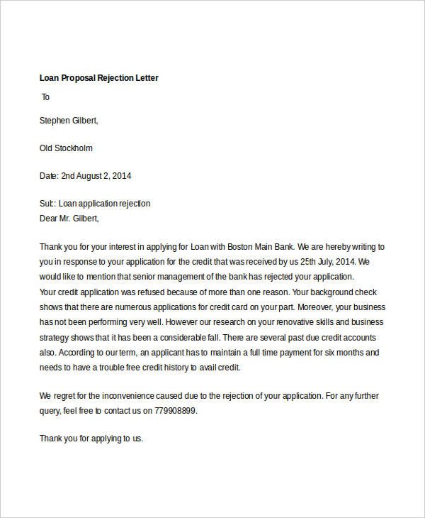 8 Proposal Rejection Letter Templates 7 Free Word PDF
