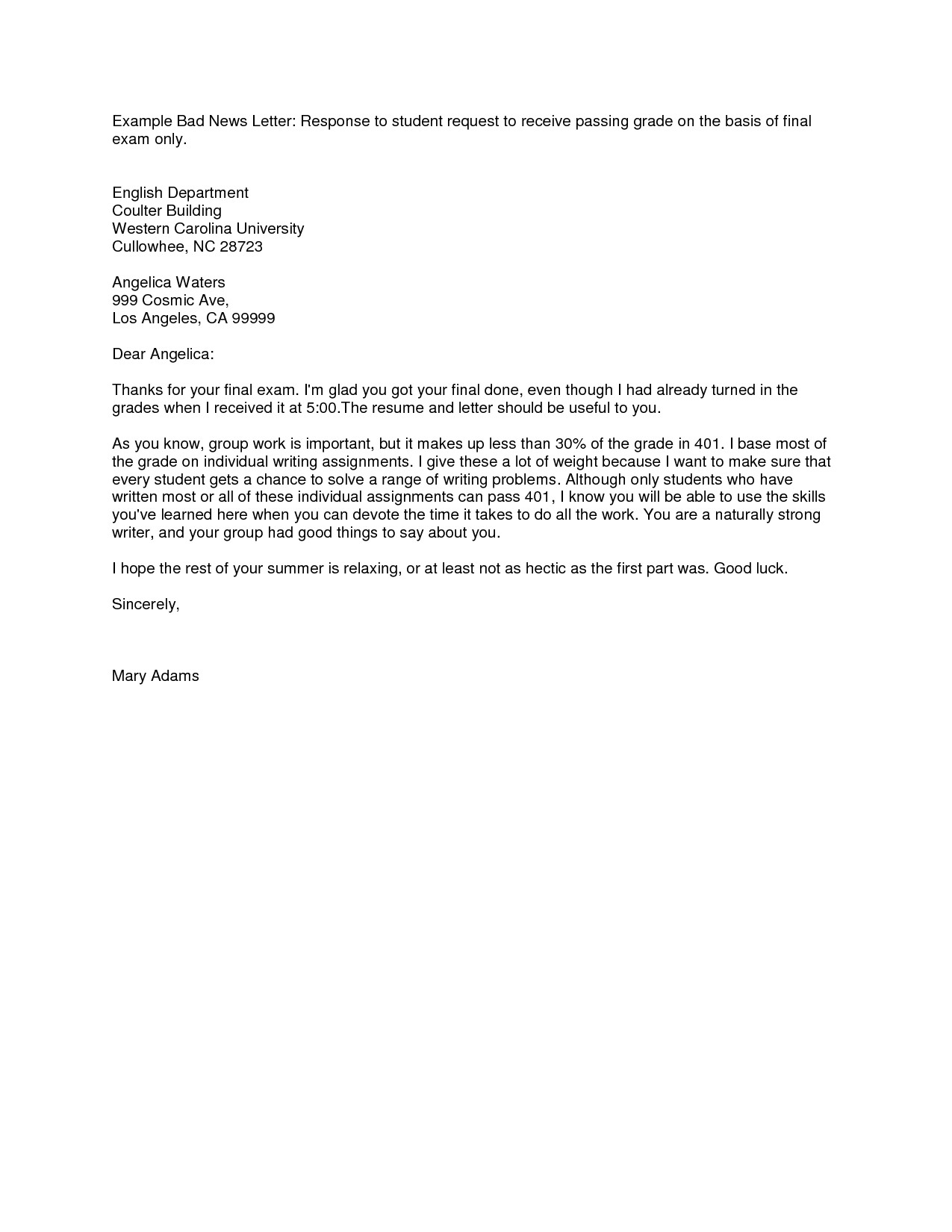 Best s of Example A Response Letter Job Response