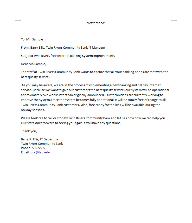 Business Letter Template Bad News
