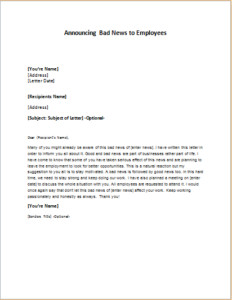 Letter Announcing Bad News to Employees DOWNLOAD at