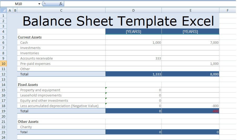 Balance Sheet Template Excel Free