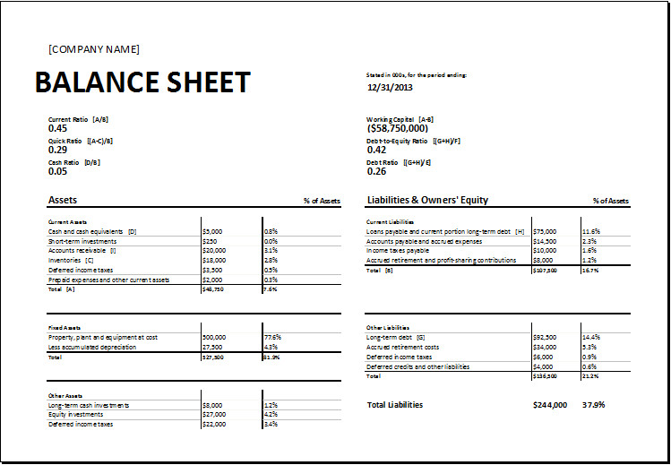 Download Free Balance Sheet Templates in Excel Excel