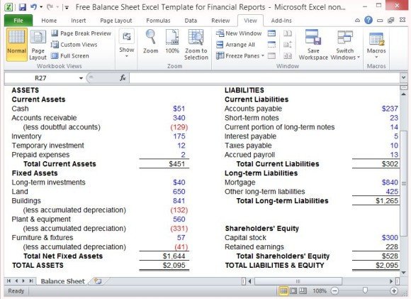 Free Balance Sheet Excel Template For Financial Reports
