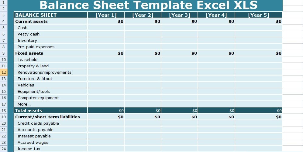 Get Balance Sheet Templates Excel XLS Free Excel