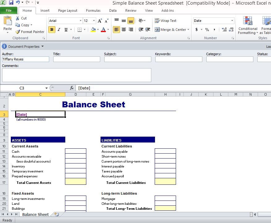 Simple Balance Sheet Template For Excel