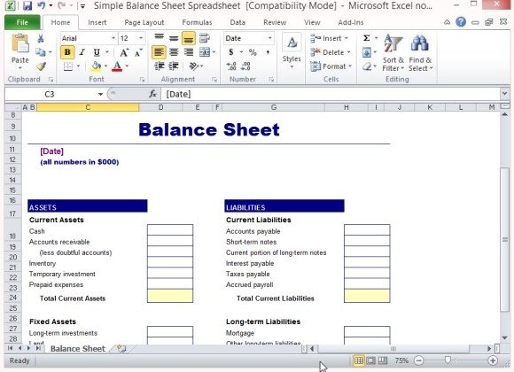 Simple Balance Sheet Template For Excel