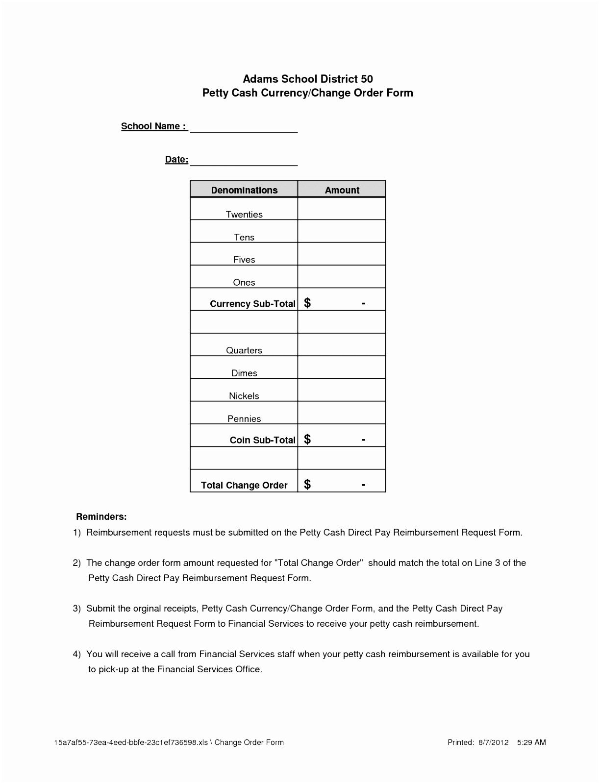 7 Bank Change order form Template Taeew