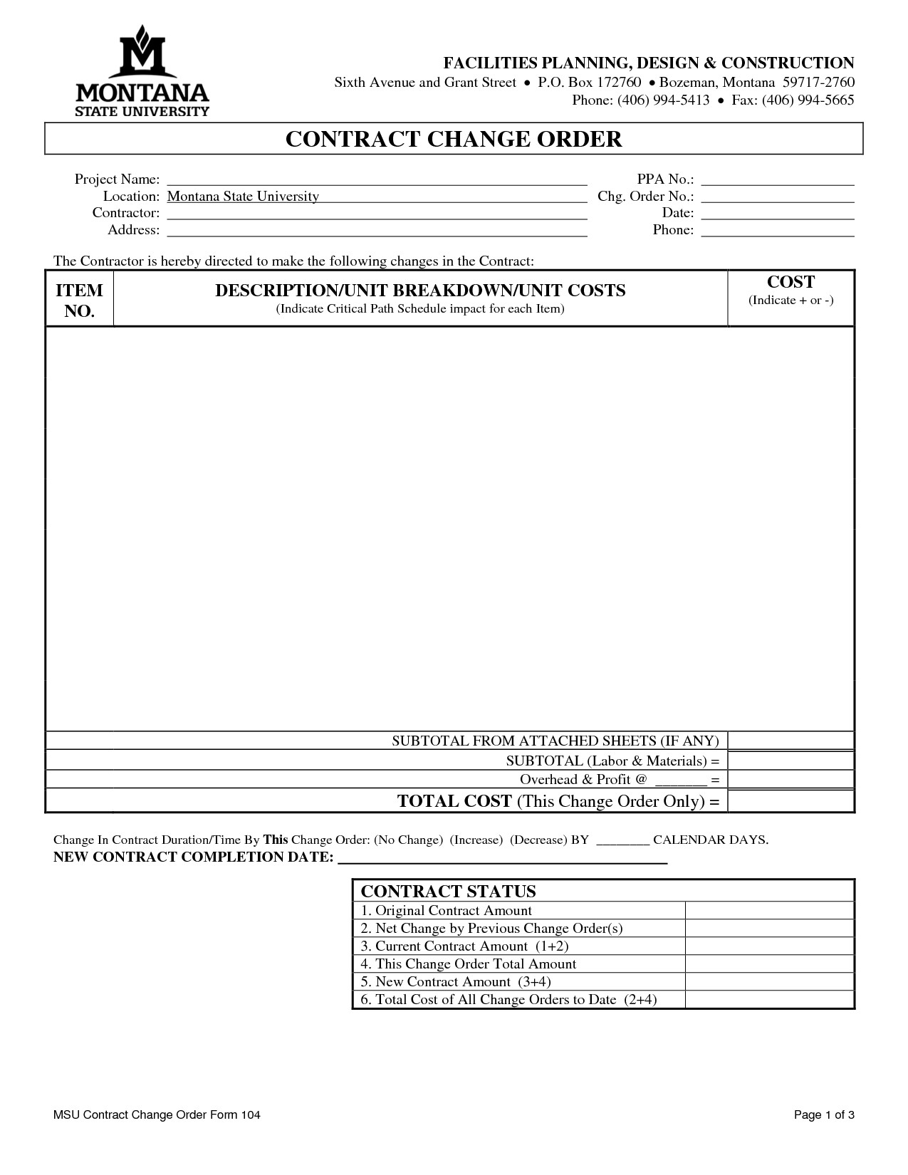 Free Construction Change Order Form PDF by ckm