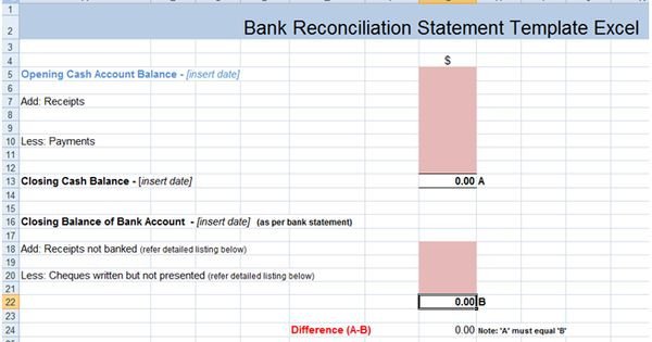 Bank Reconciliation Statement Excel Template XLS