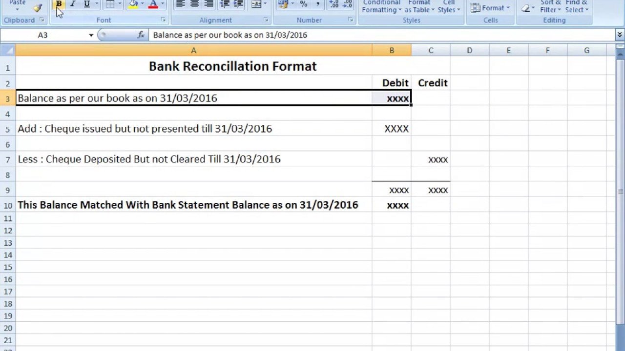 Bank Reconciliation Statement Format in Excel After Seen