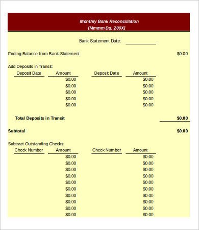 Bank Reconciliation Template 11 Free Excel PDF