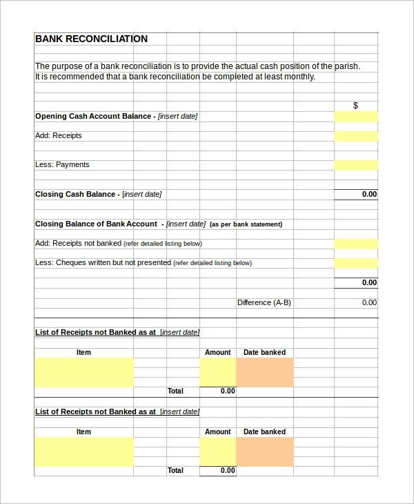 Sample Bank Reconciliation 8 Examples in Word PDF