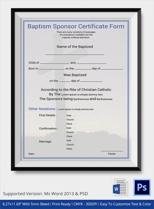 Sample Baptism Certificate 20 Documents in PDF WORD PSD